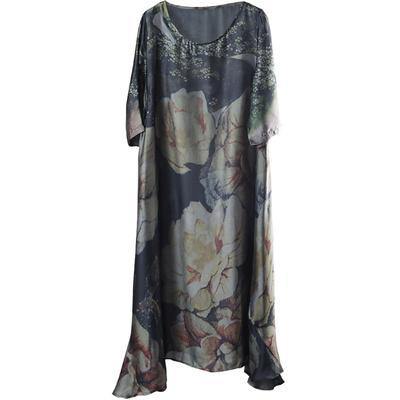 Classy blended clothes Indian Floral Print Loose Half Sleeve Dress - Omychic