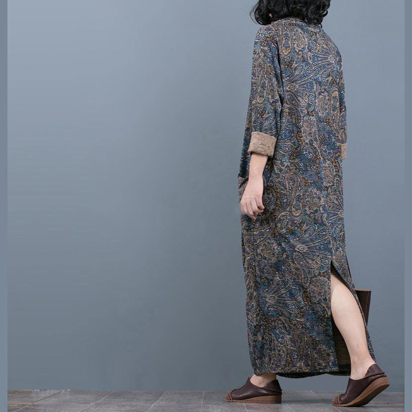 Classy blue print dresses Organic Online Shopping loose patchwork Dress - Omychic
