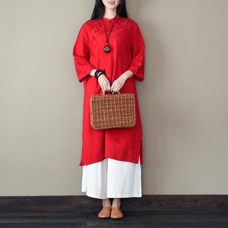 Classy bracelet sleeved cotton spring tunics for women Sleeve red Robe Dress - Omychic