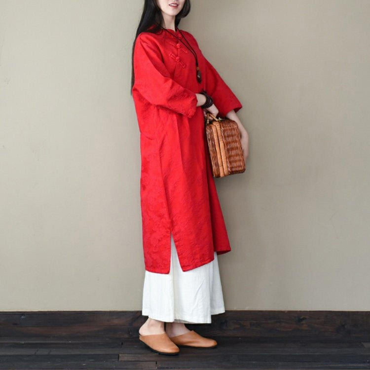 Classy bracelet sleeved cotton spring tunics for women Sleeve red Robe Dress - Omychic
