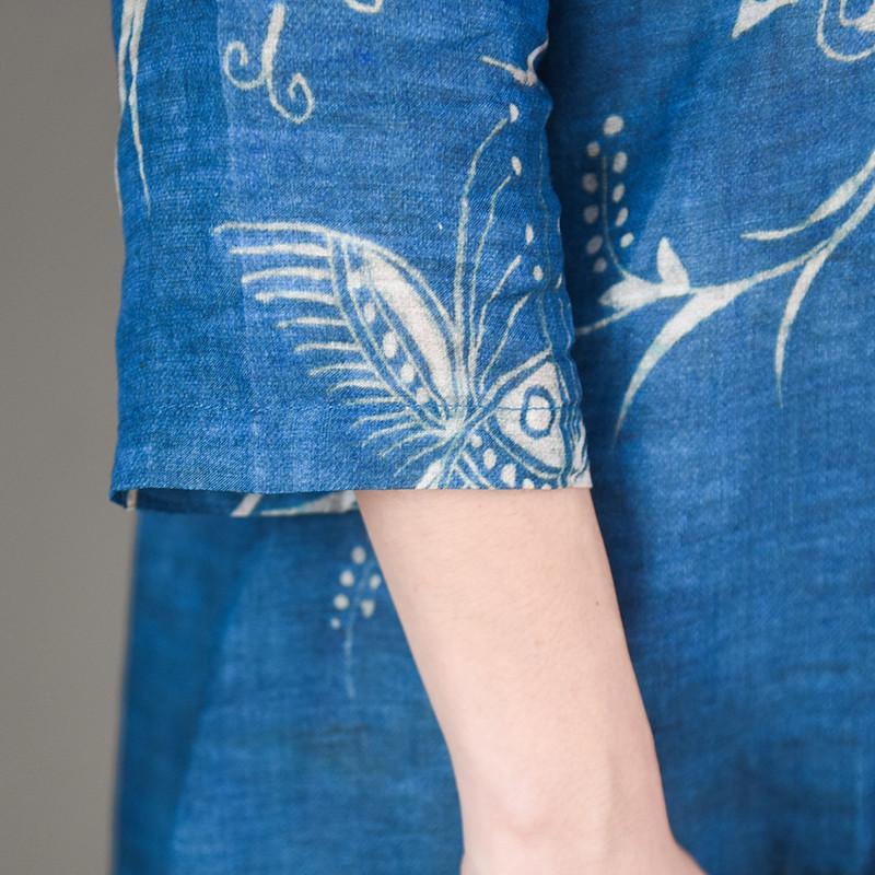Classy bracelet sleeved linen prints Wardrobes Inspiration blue Dresses - Omychic