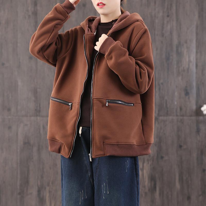 Classy brown Fine trench coat Inspiration hooded zippered outwears - Omychic