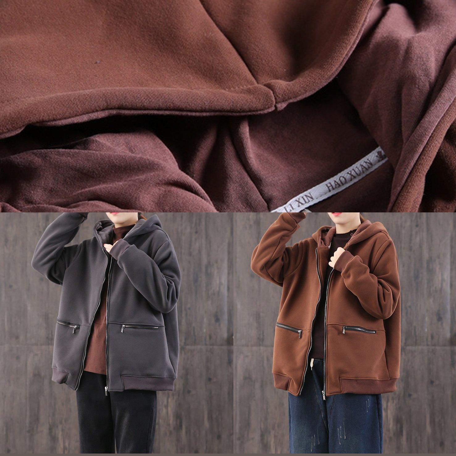 Classy brown Fine trench coat Inspiration hooded zippered outwears - Omychic