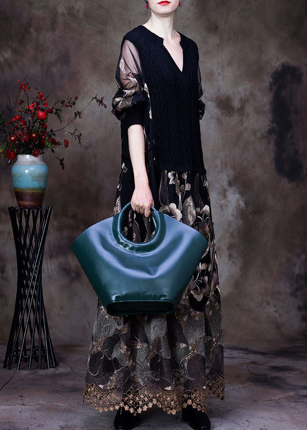 Classy coffee Lace Patchwork Knit Ankle Dress Spring
