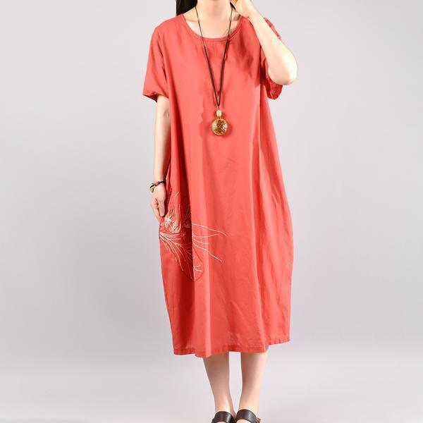 Classy cotton Tunics Pakistani Round Neck Floral Short Sleeve Midi Dress ( Limited Stock) - Omychic
