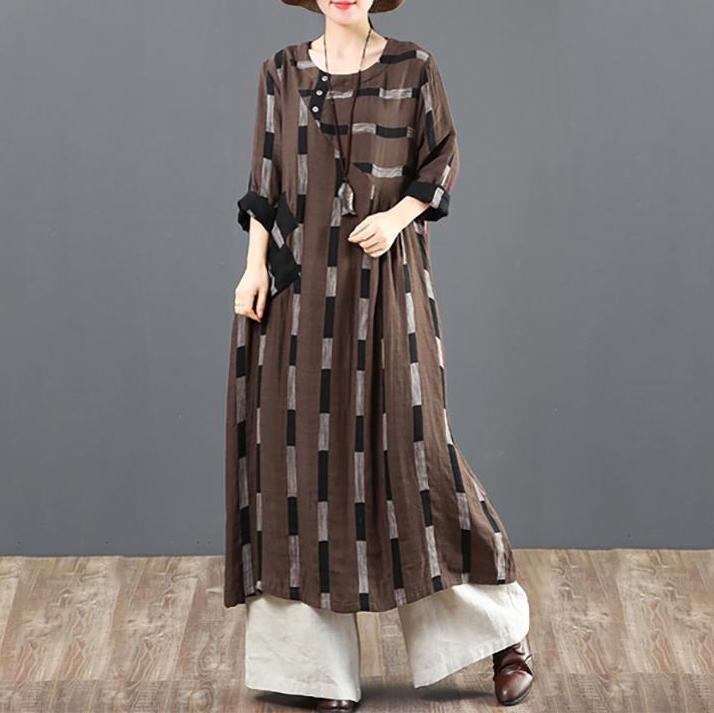 Classy cotton chocolate clothes Fitted Cotton Linen Asymmetrical Long Sleeve Dress - Omychic