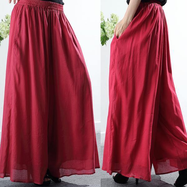 Classy cotton linen Indian Summer red Loose Straight Pants - Omychic