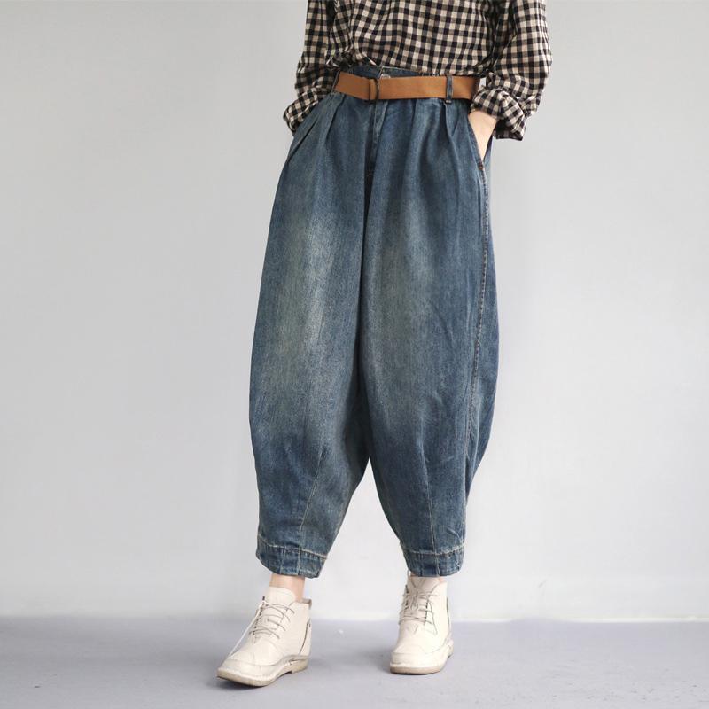 Classy cotton troues Fashion Women Spring Vintage Solid Loose Turnip Pants Jeans - Omychic