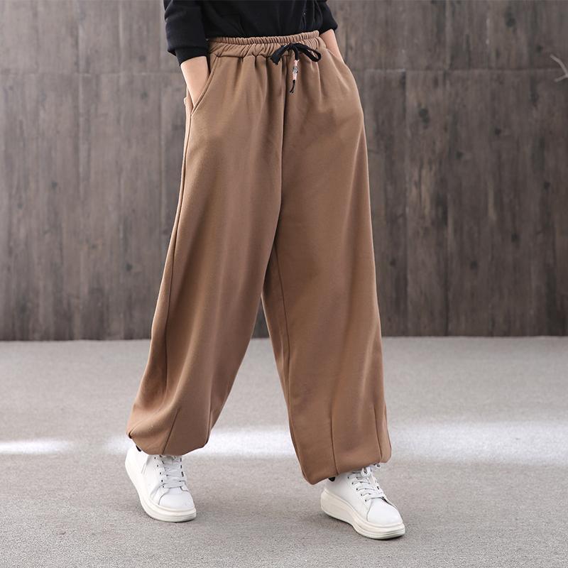Classy dark khaki lantern pants plus size clothing drawstring pants thick Fabrics pants - Omychic
