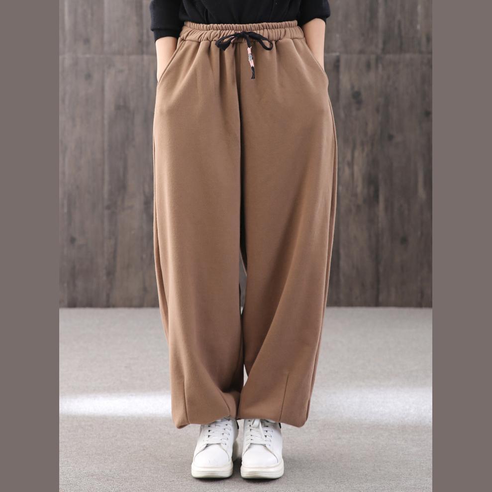 Classy dark khaki lantern pants plus size clothing drawstring pants thick Fabrics pants - Omychic