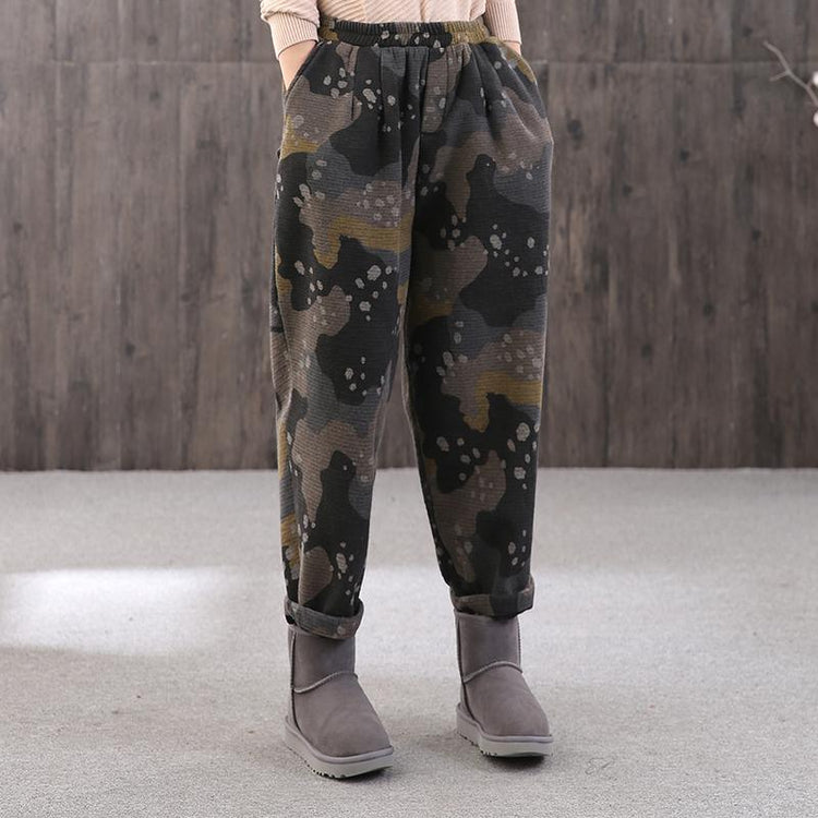 Classy dotted Camouflage harem pants oversized elastic waist harem pants thick Cotton shorts - Omychic