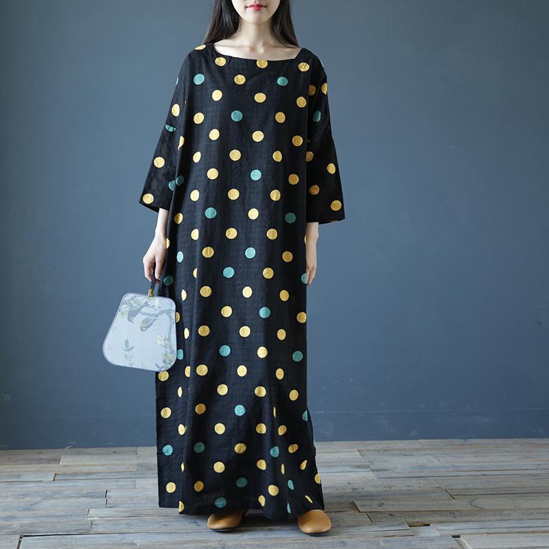 Classy dotted cotton quilting dresses Outfits black Maxi Dresses - Omychic