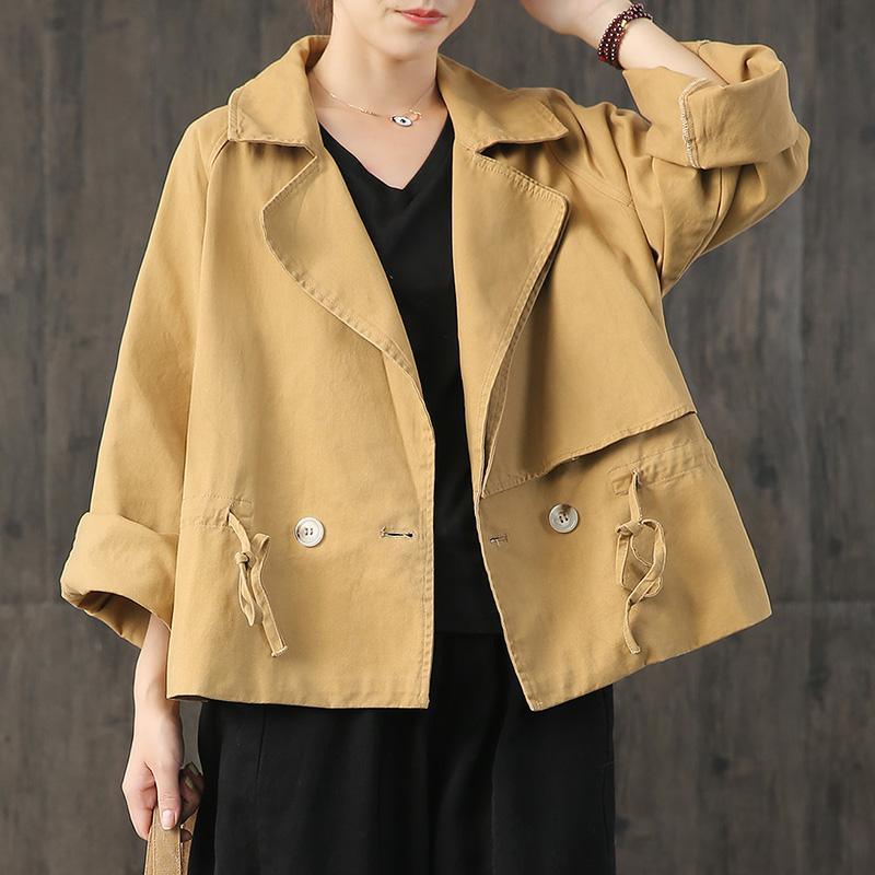 Classy drawstring cotton clothes For Women Outfits yellow short coats fall - Omychic