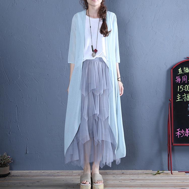 Classy half sleeve linen dress Cotton light blue Dresses cardigan - Omychic