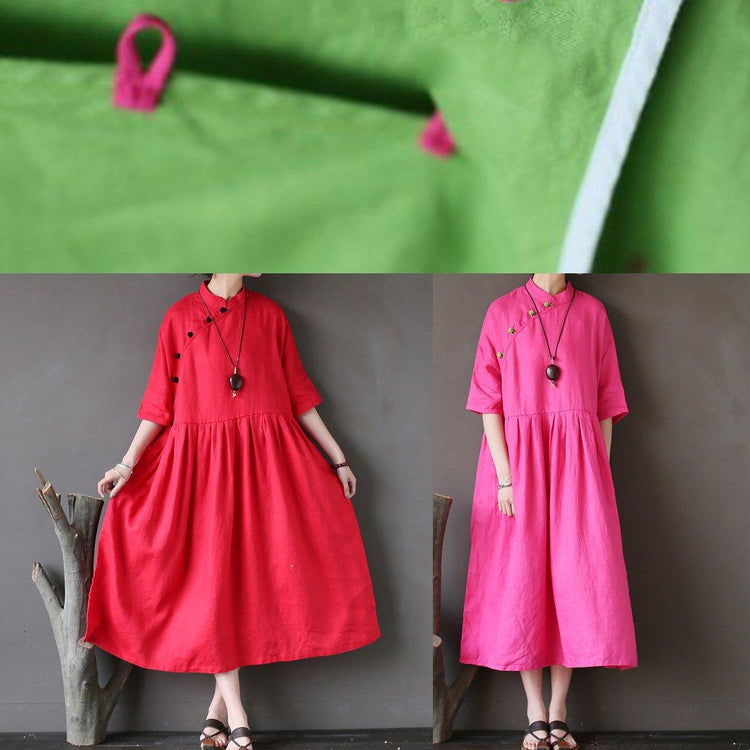 Classy half sleeve linen summer clothes For Women Tutorials red Dresses - Omychic