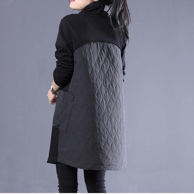 Classy high neck Cotton winter Tunics linen black Dresses - Omychic