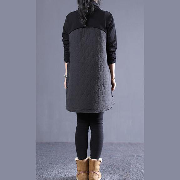 Classy high neck Cotton winter Tunics linen black Dresses - Omychic