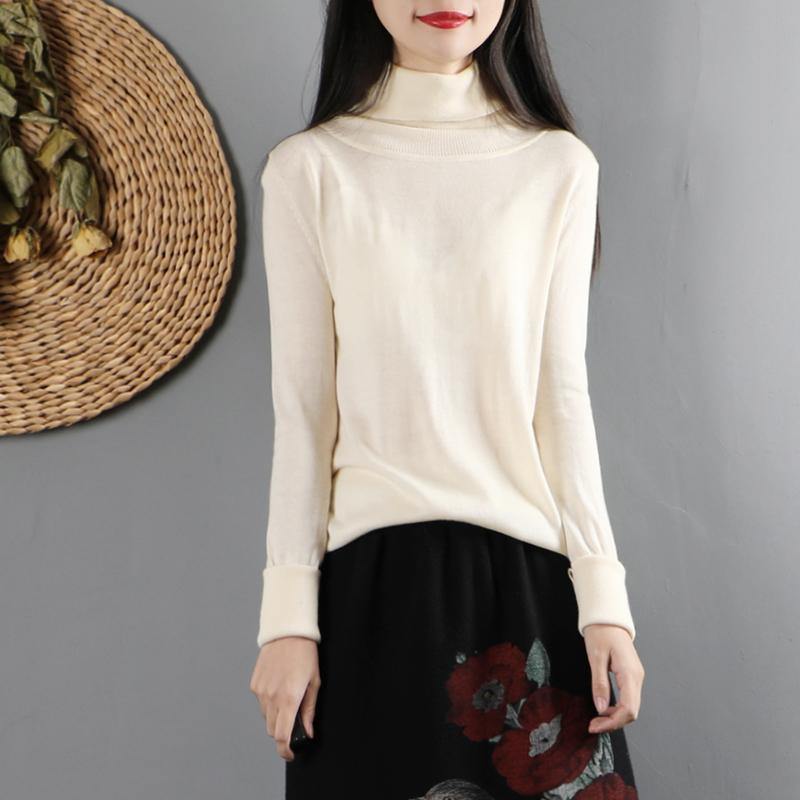 Classy high neck cotton fall clothes Cotton white blouses - Omychic