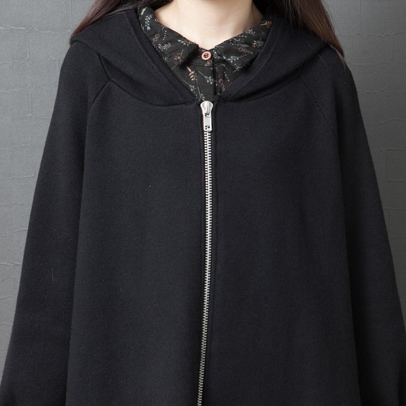 Classy hooded zippered Plus Size coats women black long jackets - Omychic