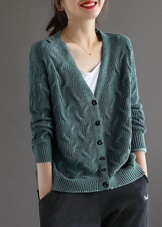 Classy Lake Blue Button V Neck Knit Cardigans Spring