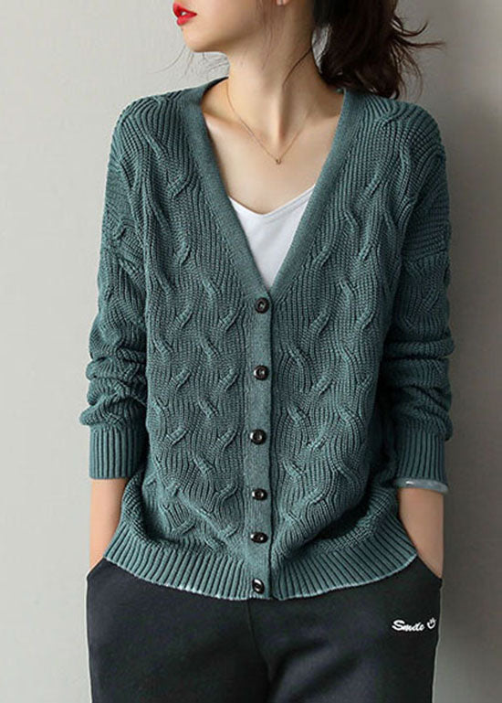 Classy Lake Blue Button V Neck Knit Cardigans Spring