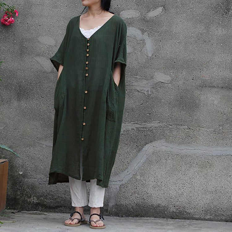 Classy linen clothes For Women Fine Loose Big Pockets maxi dress - Omychic