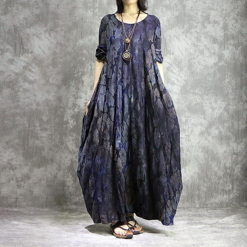 Classy long sleeve cotton clothes Shape blue Vestidos De Lino Dress summer - Omychic