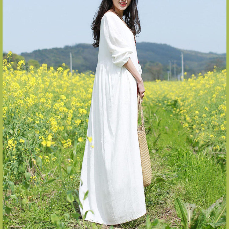 Classy o neck linen Robes Fashion Ideas white Dress fall - Omychic