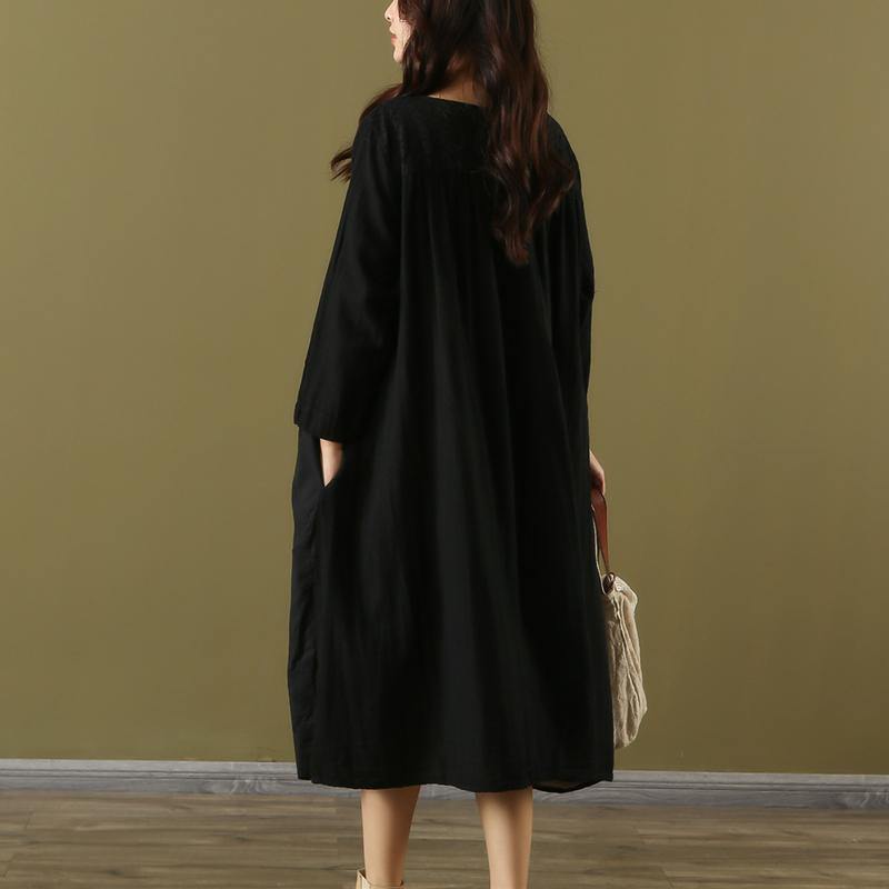 Classy o neck patchwork hollow out linen quilting clothes Inspiration black Dresses summer - Omychic