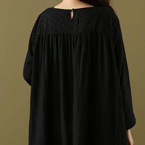 Classy o neck patchwork hollow out linen quilting clothes Inspiration black Dresses summer - Omychic