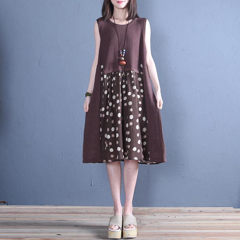 Classy o neck patchwork linen clothes Inspiration chocolate Dress summer - Omychic