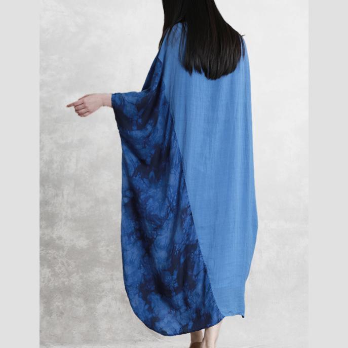 Classy o neck patchwork linen dresses design blue Dresses summer - Omychic