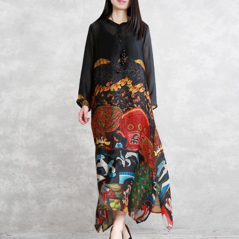 Classy o neck silk outfit Fine design black long Dresses summer - Omychic