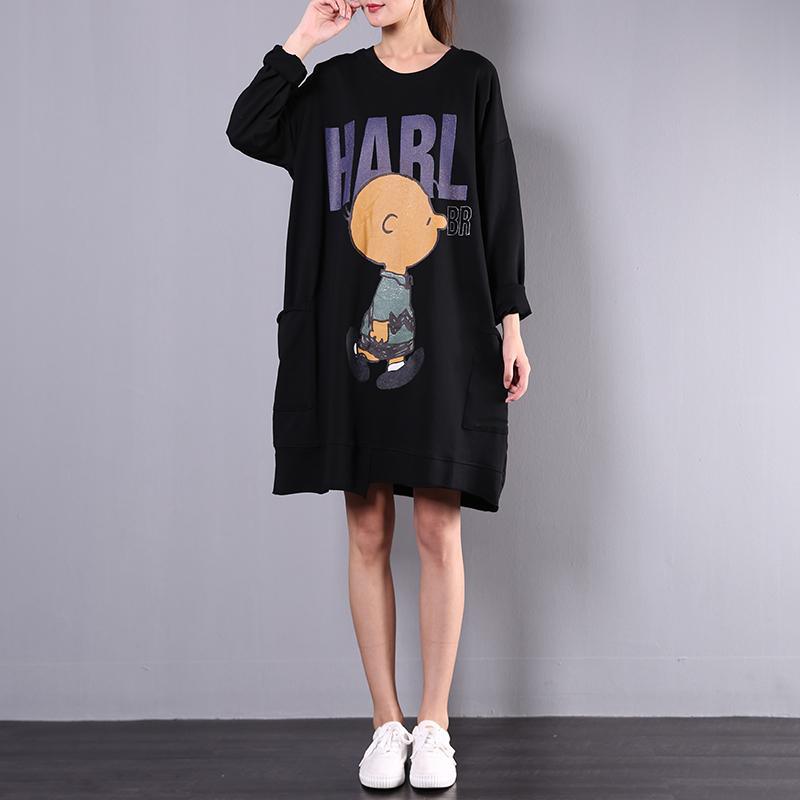 Classy prints Cotton Long Shirts Inspiration black Dress fall - Omychic