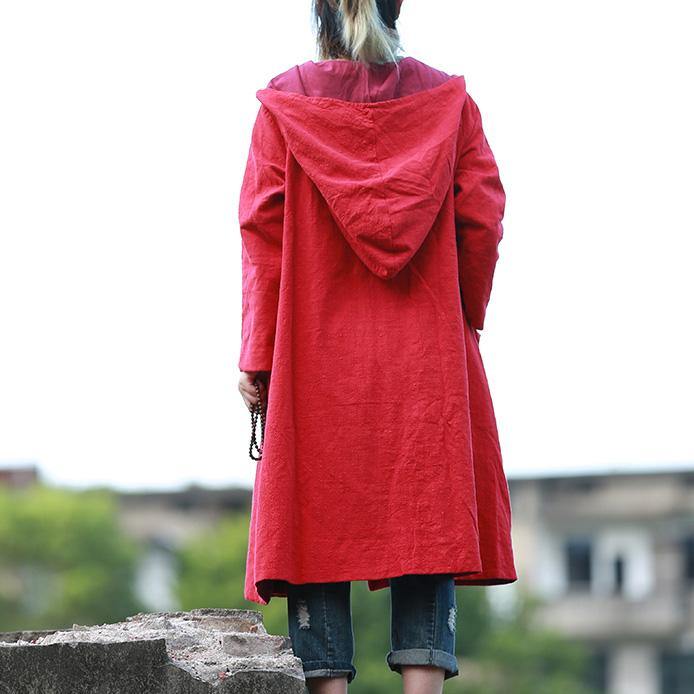 Classy red hooded Fashion tunic coats Outfits Chinese Button fall jackets - Omychic