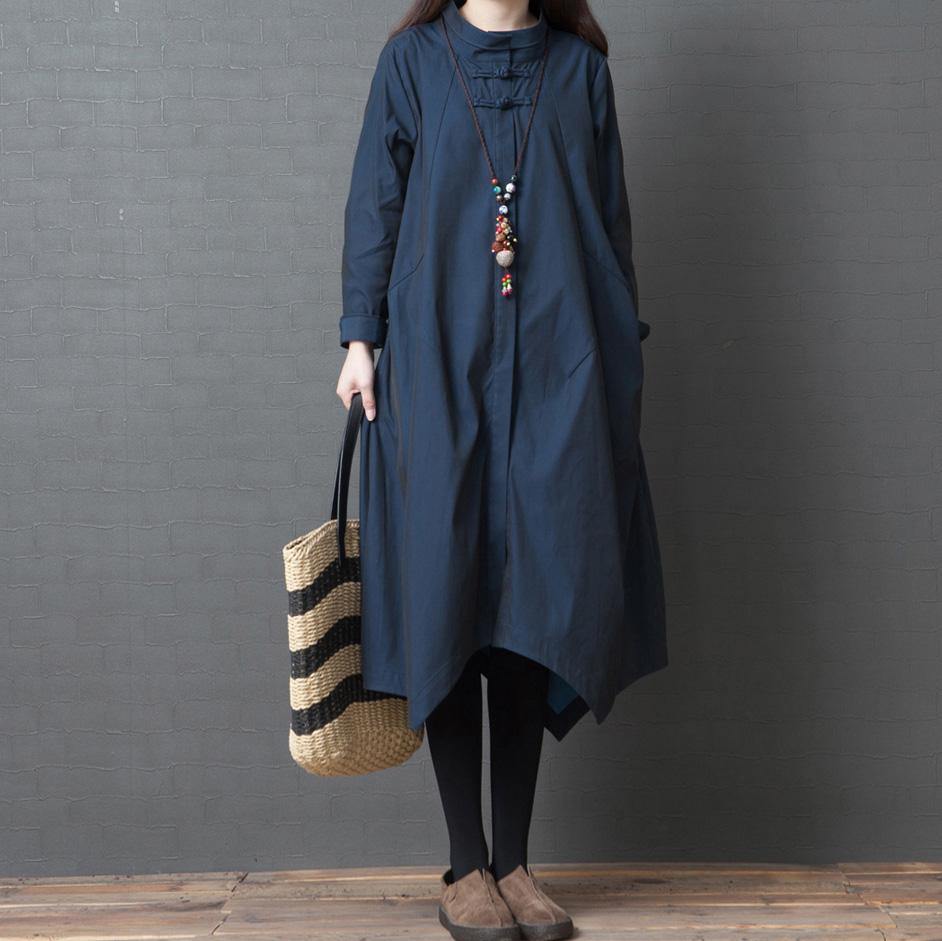 Classy shirt cotton outfit Sweets Fashion Ideas navy A Line Dress long sleeve - Omychic