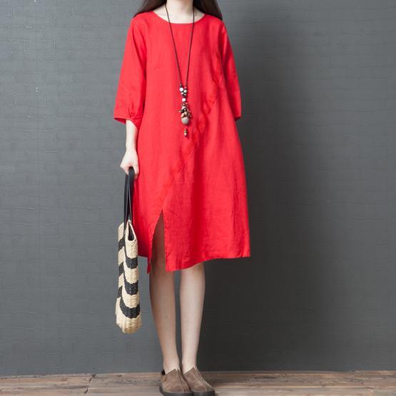 Classy short sleeve Cotton clothes Women Outfits red front open Dresses summer - Omychic