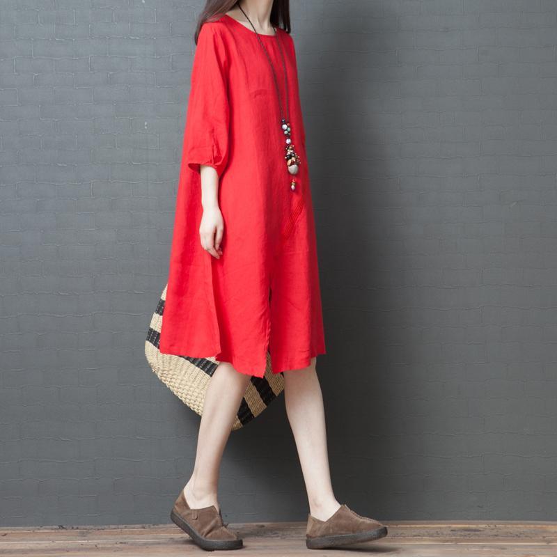 Classy short sleeve Cotton clothes Women Outfits red front open Dresses summer - Omychic