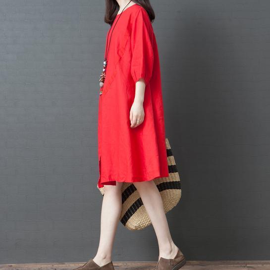 Classy short sleeve Cotton clothes Women Outfits red front open Dresses summer - Omychic