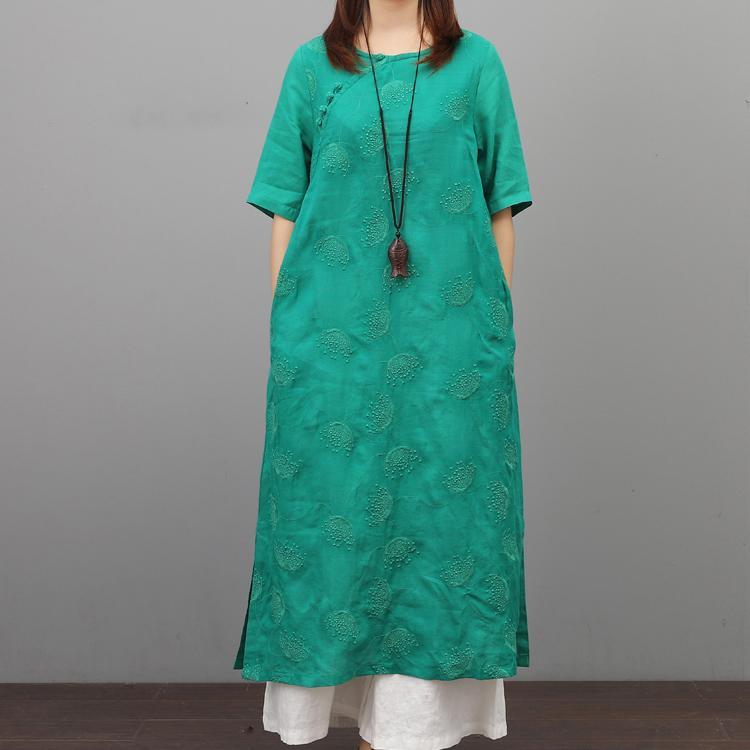 Classy side open linen dresses Fashion Ideas green Dress summer - Omychic