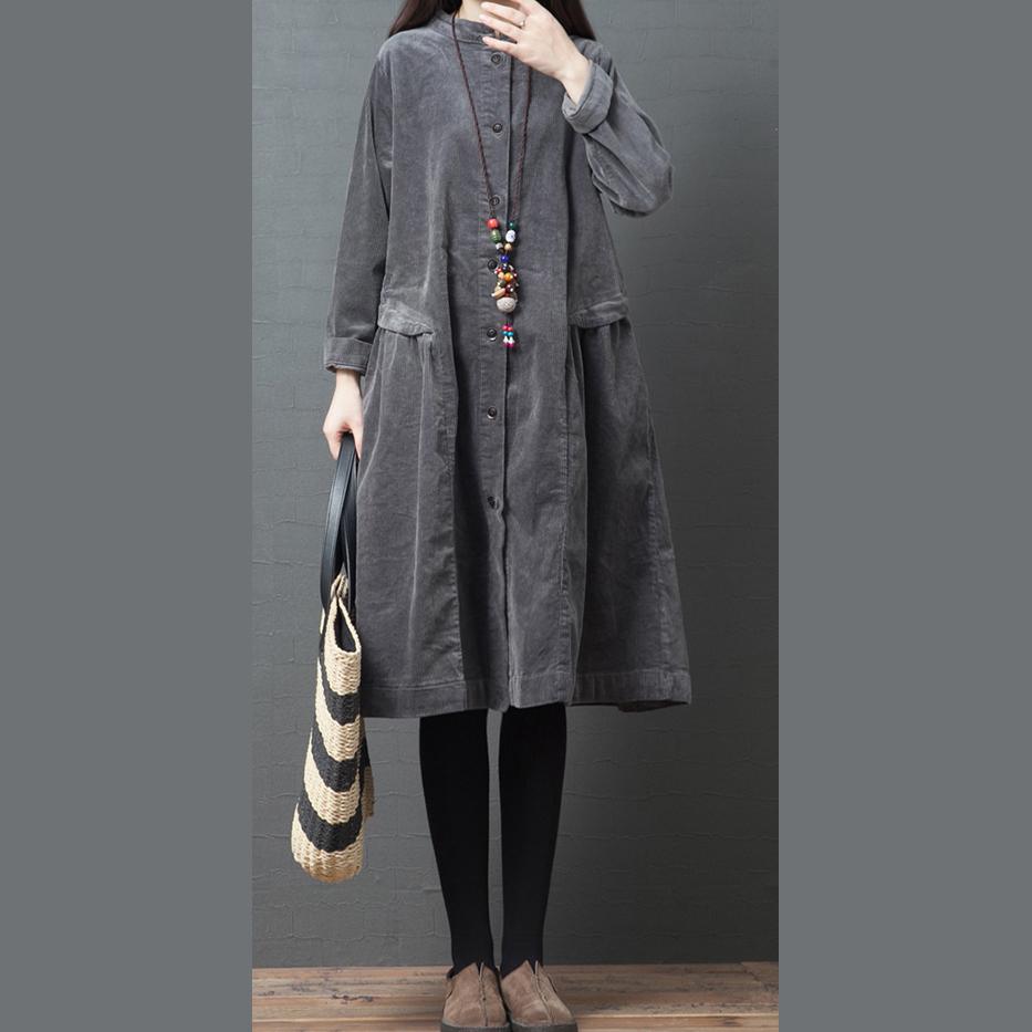 Classy stand collar Button Fine clothes gray Plus Size Clothing women coats fall - Omychic