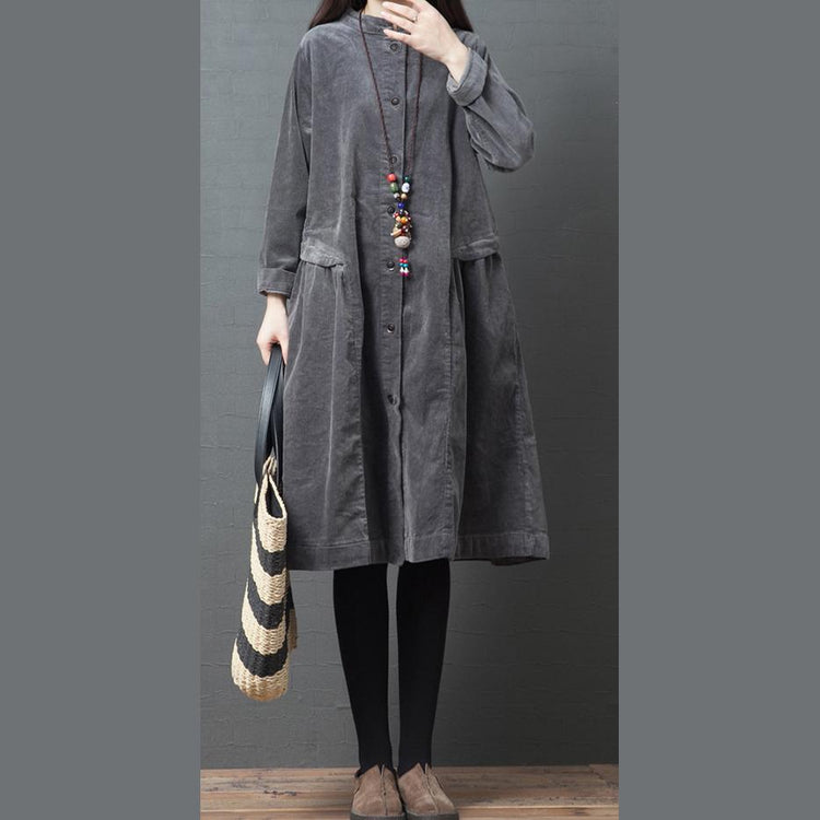 Classy stand collar Button Fine clothes gray Plus Size Clothing women coats fall - Omychic