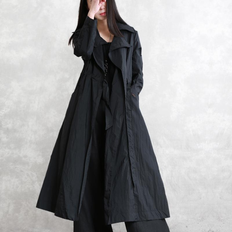 Classy tie waist cotton clothes For Women plus size design black long coat spring - Omychic