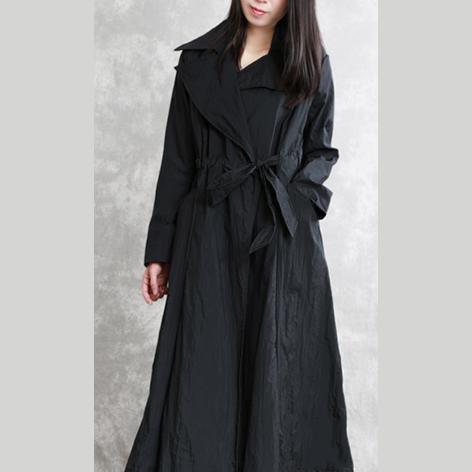 Classy tie waist cotton clothes For Women plus size design black long coat spring - Omychic