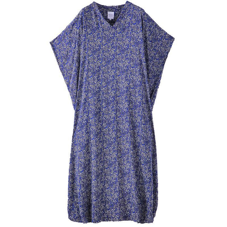 Classy v neck large hem summer tunics for women Shirts blue print Traveling Dresses - Omychic