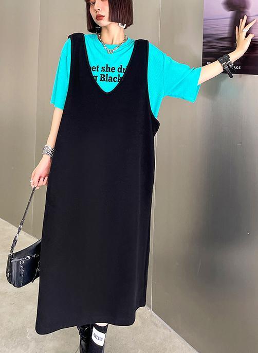 Club Black V Neck Cotton long Maxi Dress - Omychic