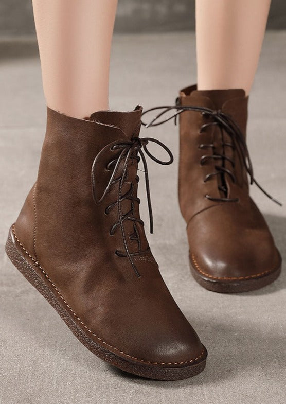 Coffee Boots Suede Elegant Cross Strap Boots