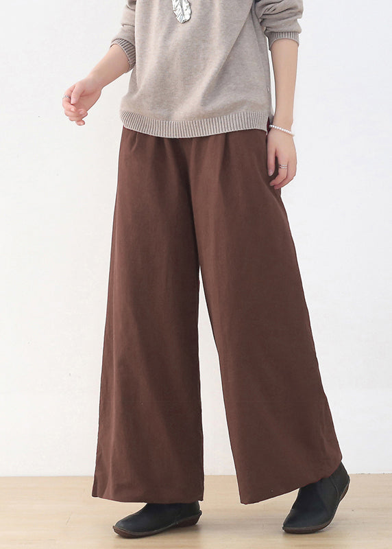 Coffee Colour High Waist Linen Wide Leg Pants Winter