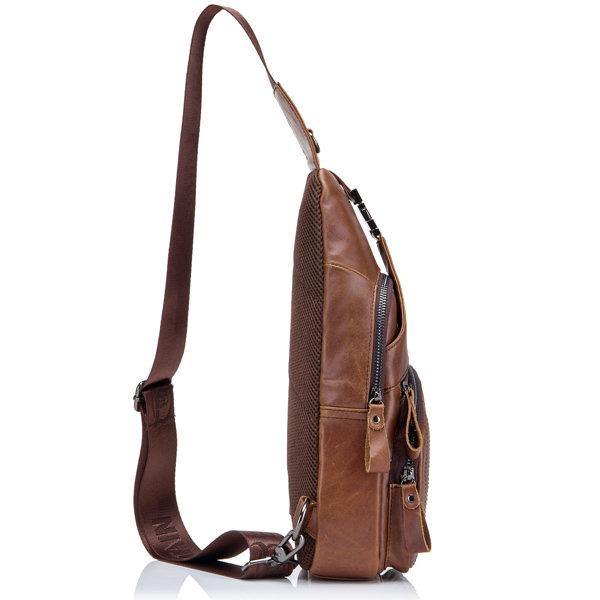 Coffee Genuine Leather Large Size Chest Bag Sling Bag Single-shoulder Crossbody Bag For Men - Omychic