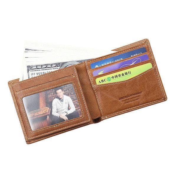 Coffee Genuine Leather Wallet Vintage Casual 6 Card Slots Card Pack For Men - Omychic